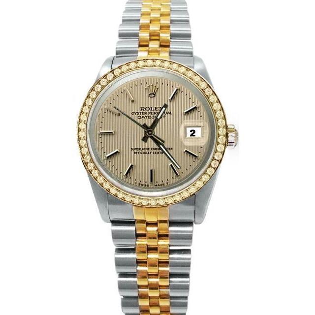 Braunes Rolex Date Just Betrachten-Armband mit Stick-Zifferblatt, zweifarbig, SCHNELLES SET
