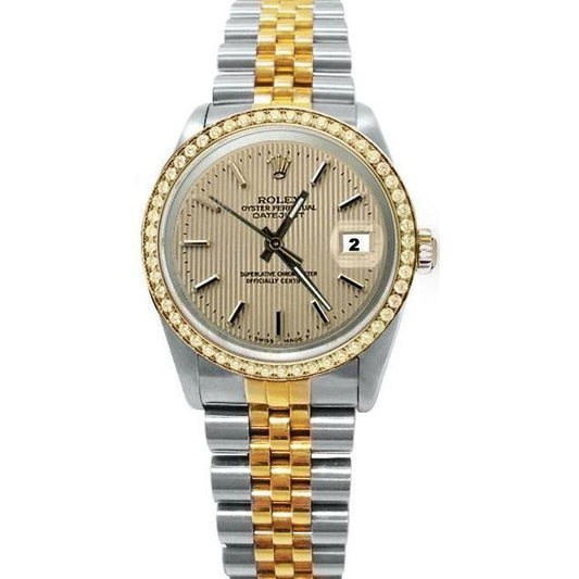 Braunes Rolex Date Just Betrachten-Armband mit Stick-Zifferblatt, zweifarbig, SCHNELLES SET

