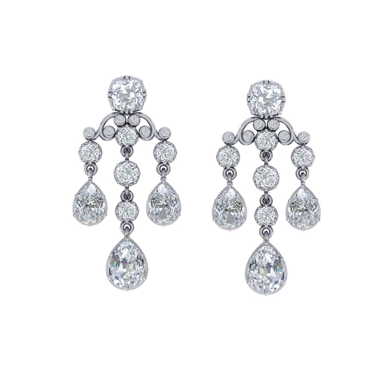 Braut Kronleuchter Ohrringe Birne, Kissen Natürliche Diamanten im Altschliff 6,50 Karat
