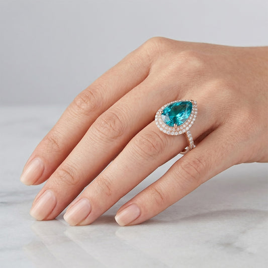 Brillanter Blauer Diamant Brillant Halo-Verlobungsring – 3 Karat