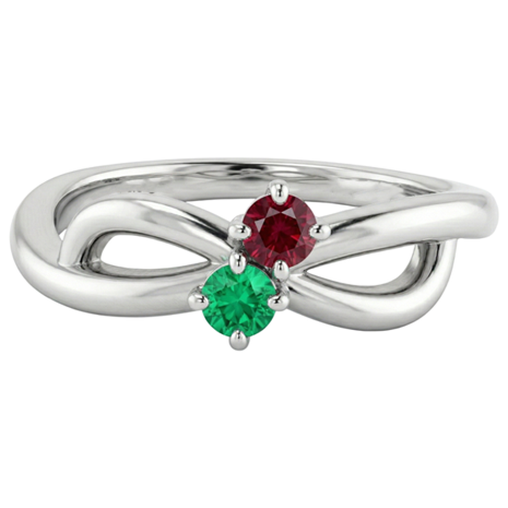 Burma Rubin 0,30 Karat grüner Smaragd Infinity Twist Edelsteinring