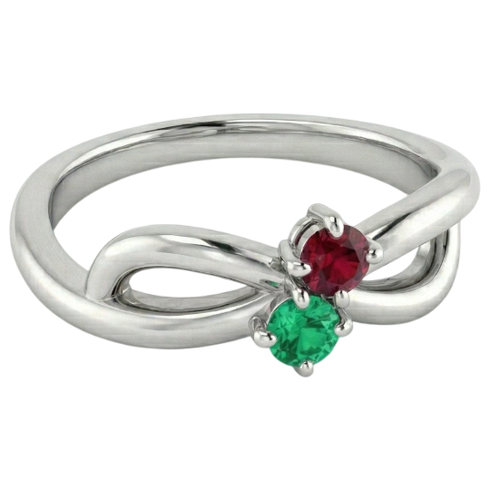 Burma Rubin 0,30 Karat grüner Smaragd Infinity Twist Edelsteinring