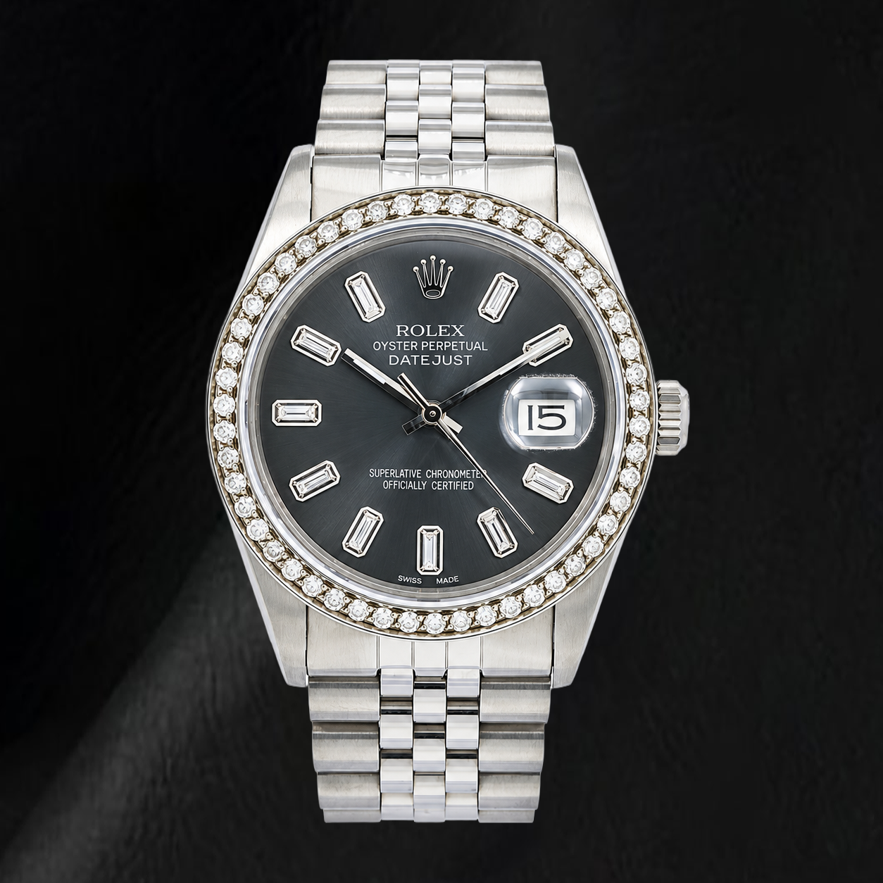 Rolex Datejust 16014 36 mm Uhr aus Edelstahl mit grauem Diamantzifferblatt