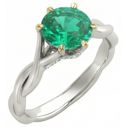 Edelstein-Ring Bicolor 14K Gold mit Smaragd – Frontansicht