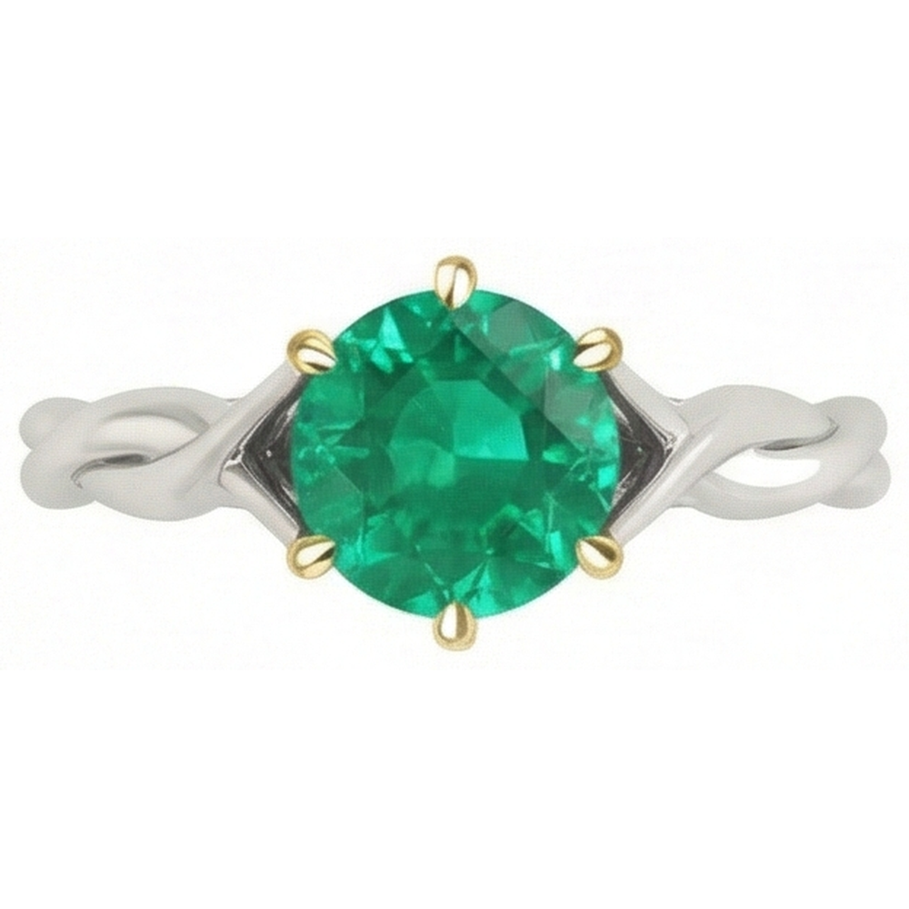Smaragd Edelstein-Ring 2-Karat Bicolor 14K Gold – Schrägansicht