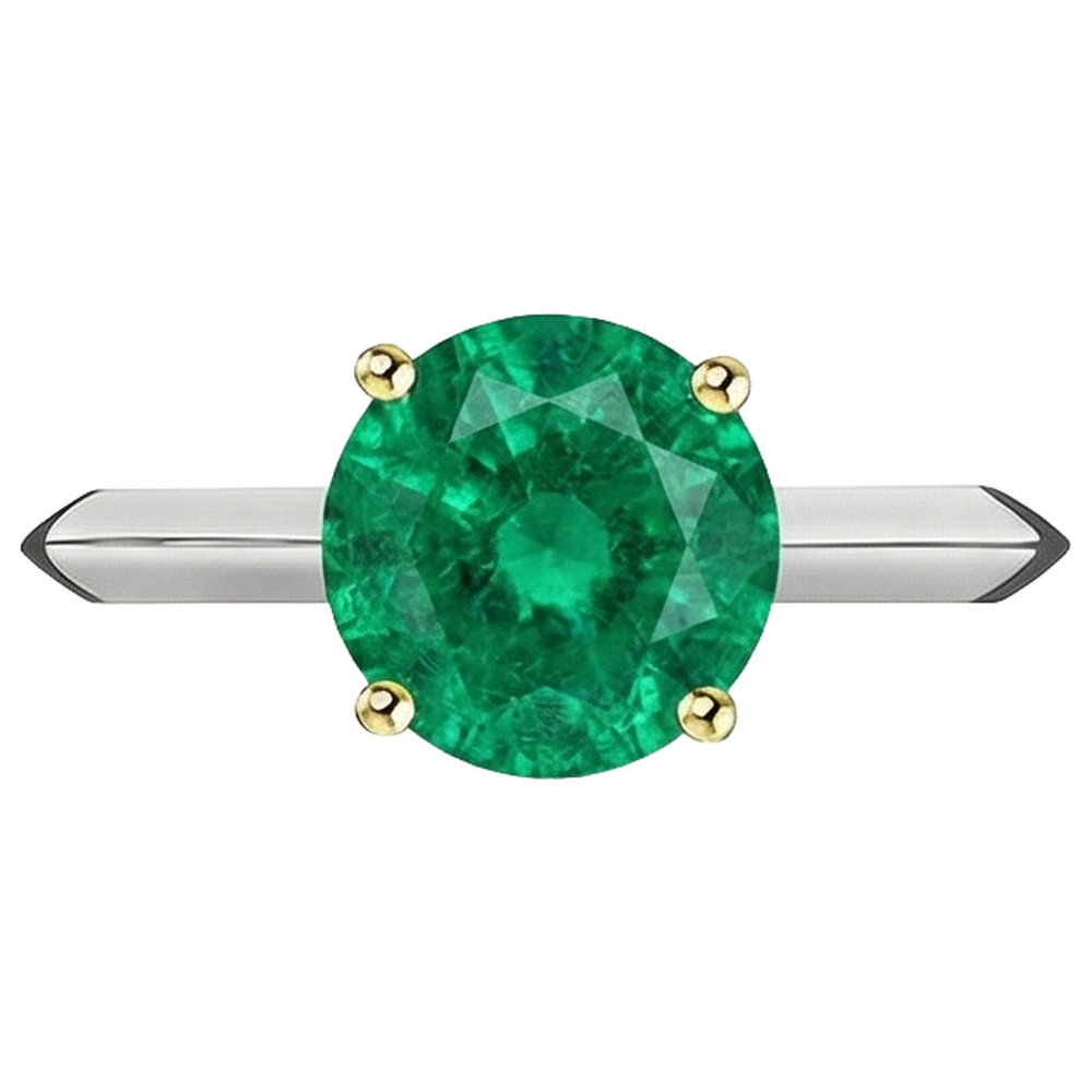 Naturreiner Smaragd Schmuckstein-Ring 3 Karat Zweifarbiges 14K Gold – Schrägansicht