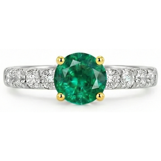 Kolumbianischer Smaragd Edelstein-Ring 2-Karat 14 Karat Zweifarbig Gold – Frontansicht