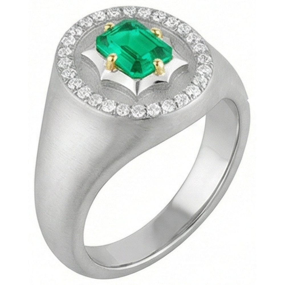 Edelstein-Ring Bicolor 14K Gold mit Smaragd – Frontansicht