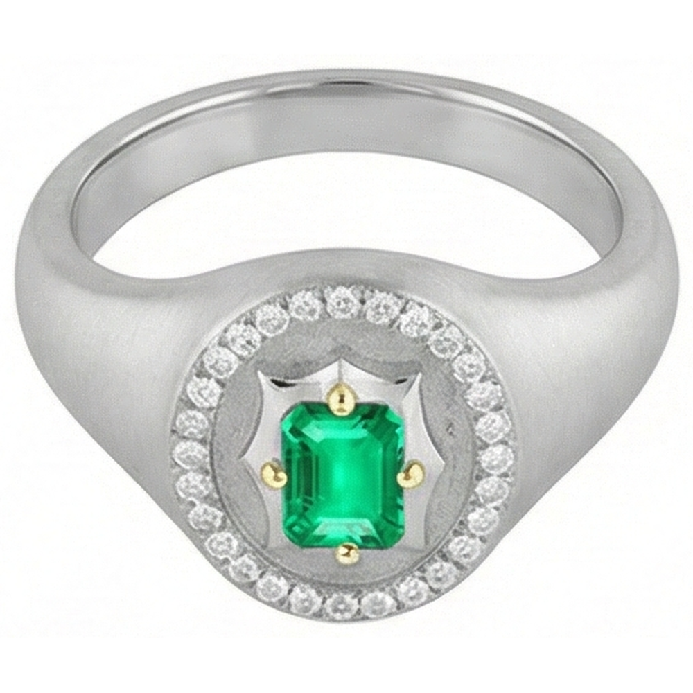 Smaragd Smaragd-Schliff Edelstein-Ring in Bicolor 14K Gold – Seitenansicht
