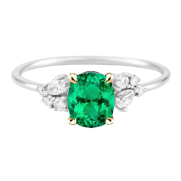 Smaragd Oval-Schliff Farbstein-Ring in 14 Karat Zweifarbig Gold – Hauptansicht