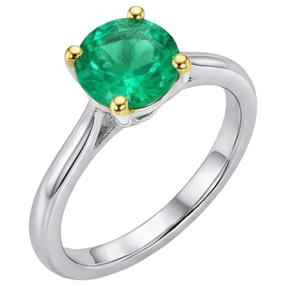 Kolumbianischer Smaragd Farbstein-Ring 3-Karat Zweifarbiges 14K Gold – Seitenansicht
