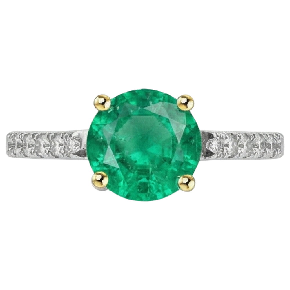 Edelstein-Ring Zweifarbiges 14K Gold mit Kolumbianischer Smaragd – Schrägansicht