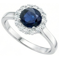 Ceylon Blauer Saphir Ring Runder Aus der Erde Abgebauter Natürlicher Diamant 2.45 Karat Weißgold 14K