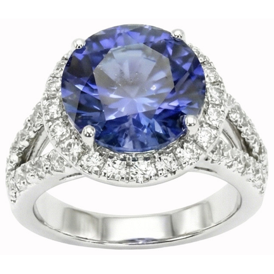 Ceylon Blauer Saphir Rund Schliff Aus der Erde Abgebauter Natürlicher Diamant Ring Gold Schmuck