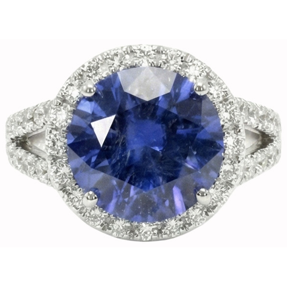 Ceylon Blauer Saphir Rund Schliff Aus der Erde Abgebauter Natürlicher Diamant Ring Gold Schmuck