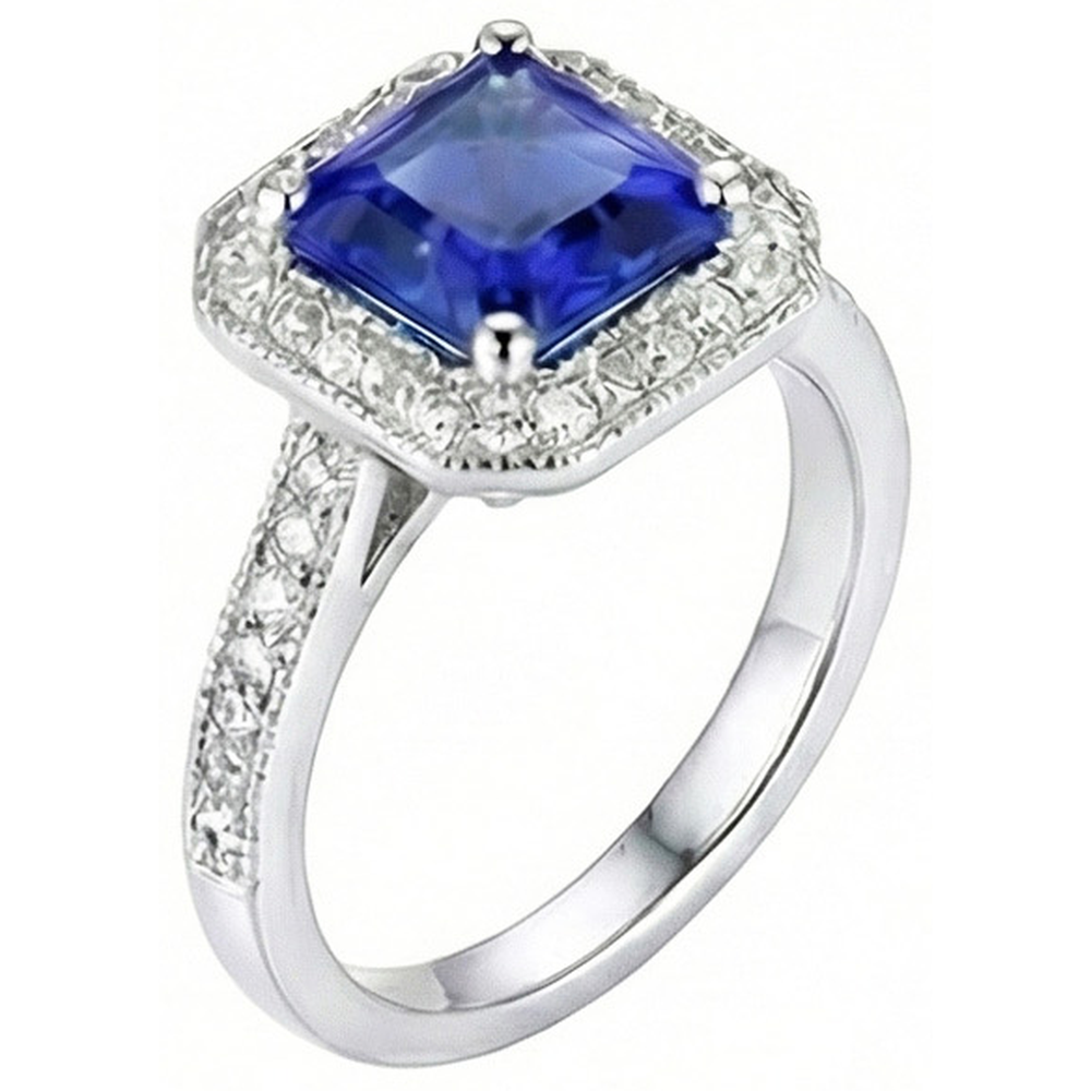 Ceylon Blauer Saphir Schmuck Aus der Erde Abgebauter Natürlicher Diamant Ehering Gold Weiß 4 Karat
