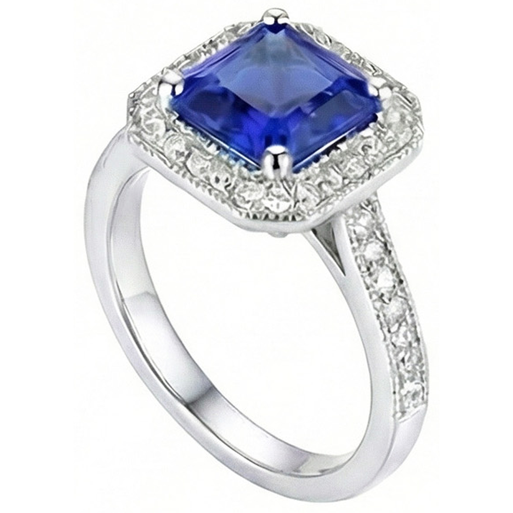 Ceylon Blauer Saphir Schmuck Aus der Erde Abgebauter Natürlicher Diamant Ehering Gold Weiß 4 Karat