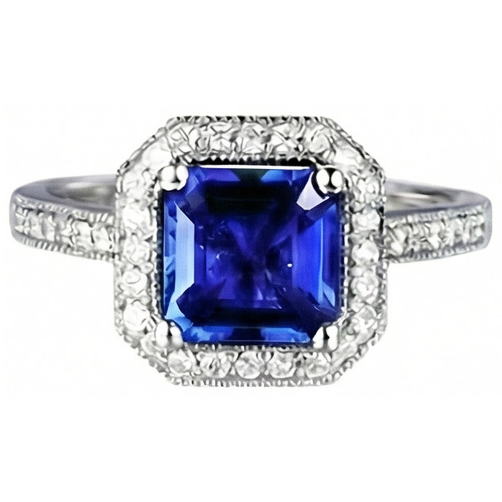 Ceylon Blauer Saphir Schmuck Aus der Erde Abgebauter Natürlicher Diamant Ehering Gold Weiß 4 Karat