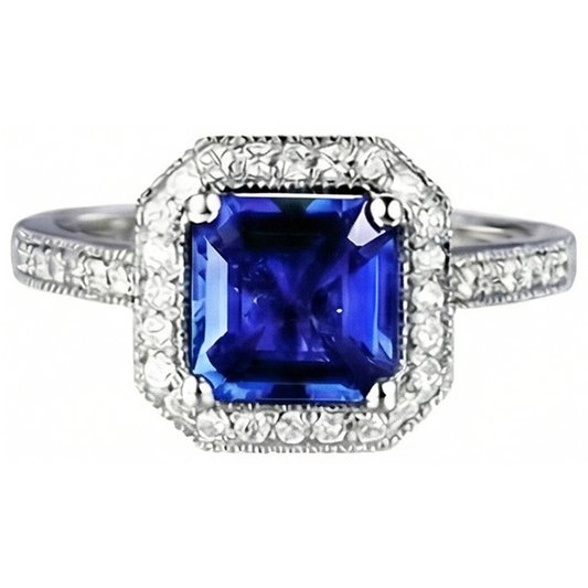 Ceylon Blauer Saphir Schmuck Aus der Erde Abgebauter Natürlicher Diamant Ehering Gold Weiß 4 Karat