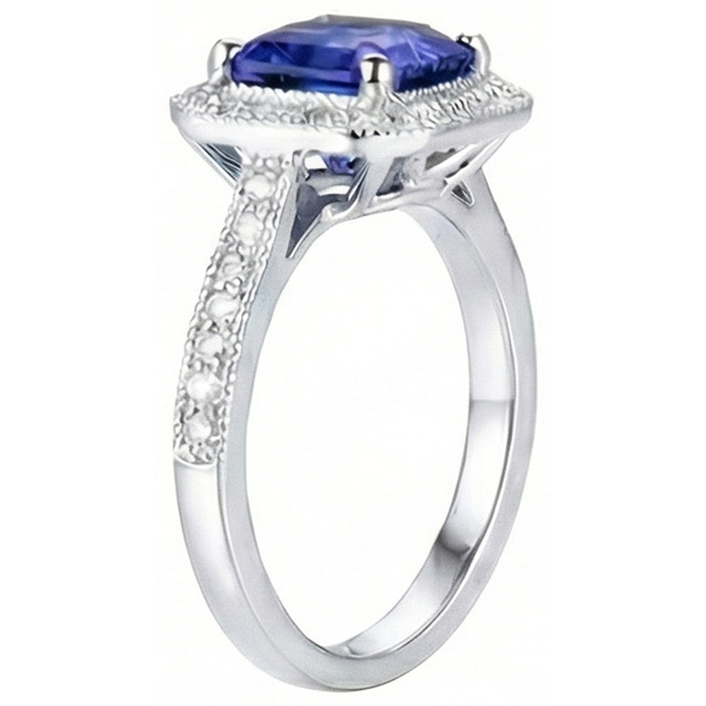 Ceylon Blauer Saphir Schmuck Aus der Erde Abgebauter Natürlicher Diamant Ehering Gold Weiß 4 Karat