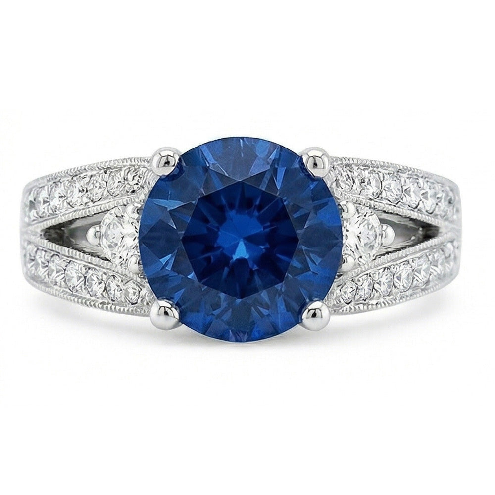 Ceylon Blauer Saphir mit Aus der Erde Abgebauter Natürlicher Diamanten Ring 4 Karat Weißgold 14K