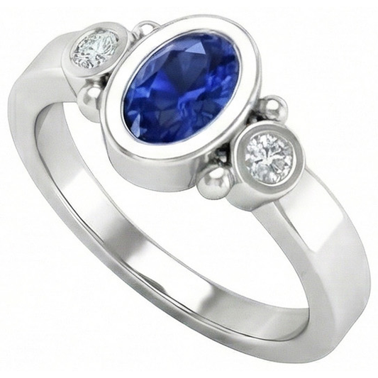 Ceylon Blue Saphir Aus der Erde Abgebauter Natürlicher Diamant Ring Lünette Set 1.70 Karat Weißgold 14K