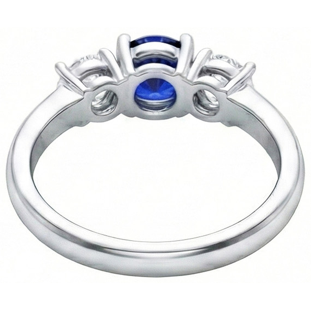 Ceylon Blue Sapphire Aus der Erde Abgebauter Natürlicher Diamant 3 Stone Ring Weißgold 14K 3.5 Karat