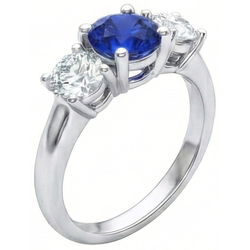 Ceylon Blue Sapphire Aus der Erde Abgebauter Natürlicher Diamant 3 Stone Ring Weißgold 14K 3.5 Karat