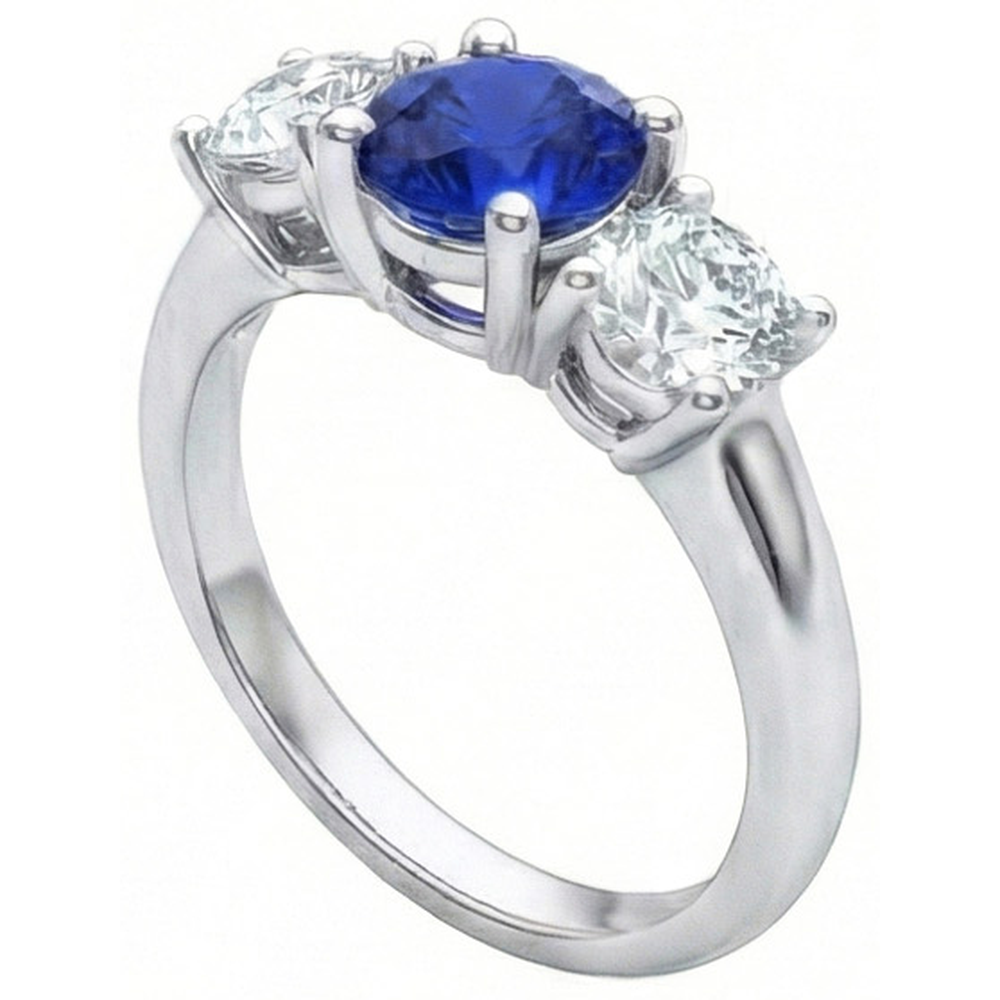 Ceylon Blue Sapphire Aus der Erde Abgebauter Natürlicher Diamant 3 Stone Ring Weißgold 14K 3.5 Karat
