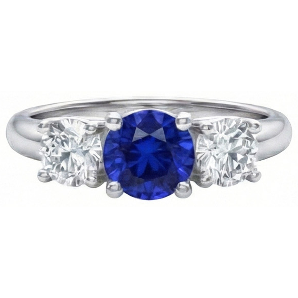 Ceylon Blue Sapphire Aus der Erde Abgebauter Natürlicher Diamant 3 Stone Ring Weißgold 14K 3.5 Karat