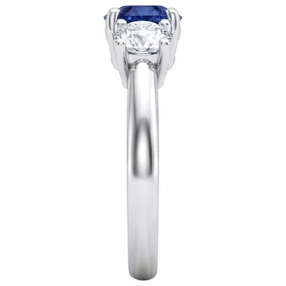 Ceylon Blue Sapphire Aus der Erde Abgebauter Natürlicher Diamant 3 Stone Ring Weißgold 14K 3.5 Karat