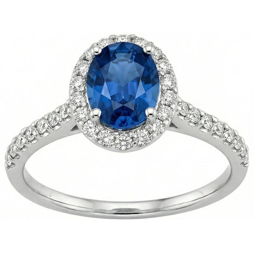 Ceylon Blue Sapphire Halo Aus der Erde Abgebauter Natürlicher Diamant Ring 14K Weißgold Oval 2,15 ct.