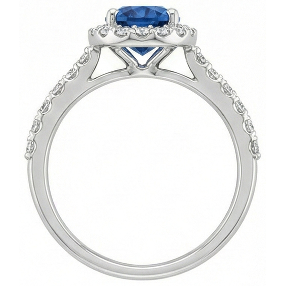 Ceylon Blue Sapphire Halo Aus der Erde Abgebauter Natürlicher Diamant Ring 14K Weißgold Oval 2,15 ct.