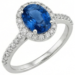 Ceylon Blue Sapphire Halo Aus der Erde Abgebauter Natürlicher Diamant Ring 14K Weißgold Oval 2,15 ct.