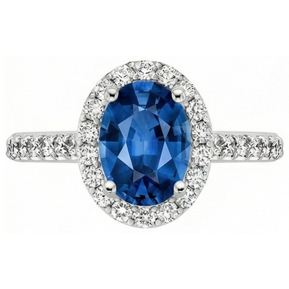 Ceylon Blue Sapphire Halo Aus der Erde Abgebauter Natürlicher Diamant Ring 14K Weißgold Oval 2,15 ct.