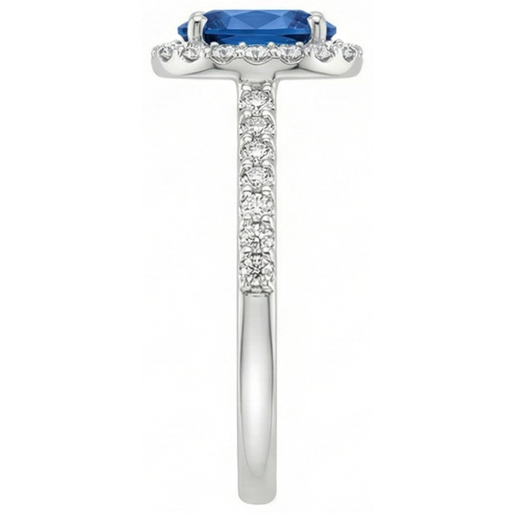 Ceylon Blue Sapphire Halo Aus der Erde Abgebauter Natürlicher Diamant Ring 14K Weißgold Oval 2,15 ct.