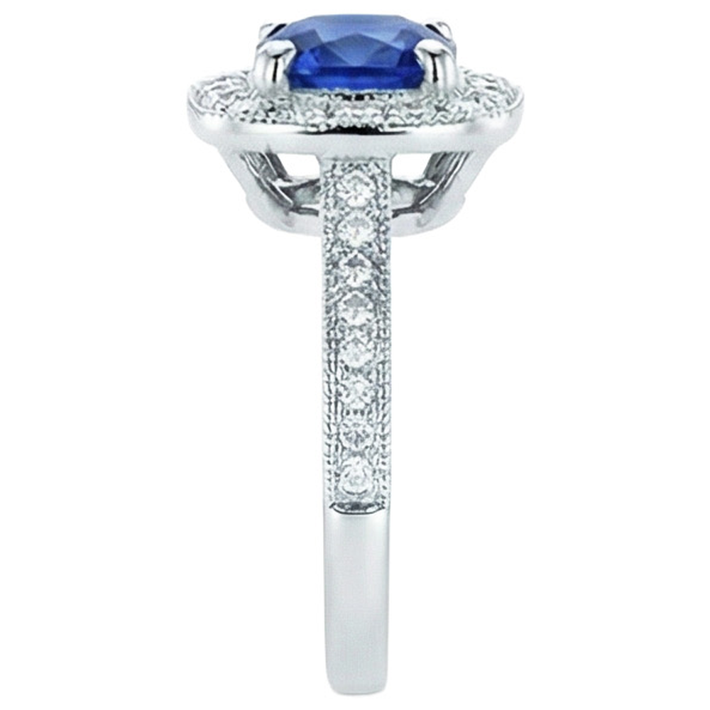 Ceylon Blue Sapphire Halo Aus der Erde Abgebauter Natürlicher Diamants Ring 4 Karat 14 Karat Weißgold