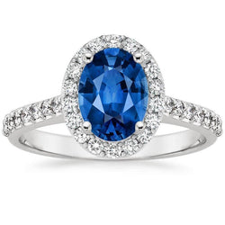 Ceylon Blue Sapphire Halo Diamant Ring 14K Weißgold Oval 2,15 ct.