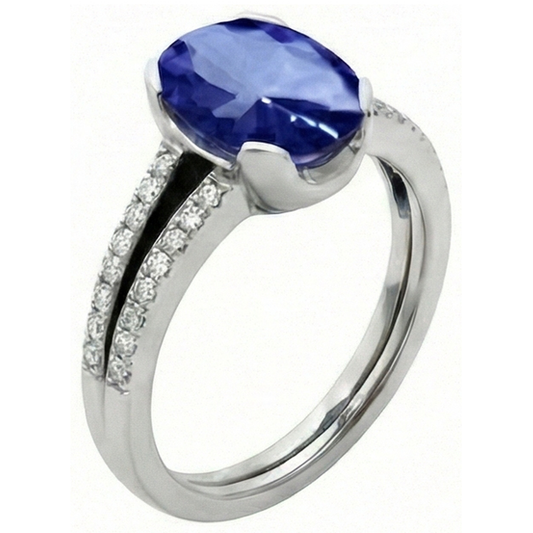 Ceylon Blue Sapphire Oval Runden Aus der Erde Abgebauter Natürlicher Diamant 3,75 Karat Jubiläumsring