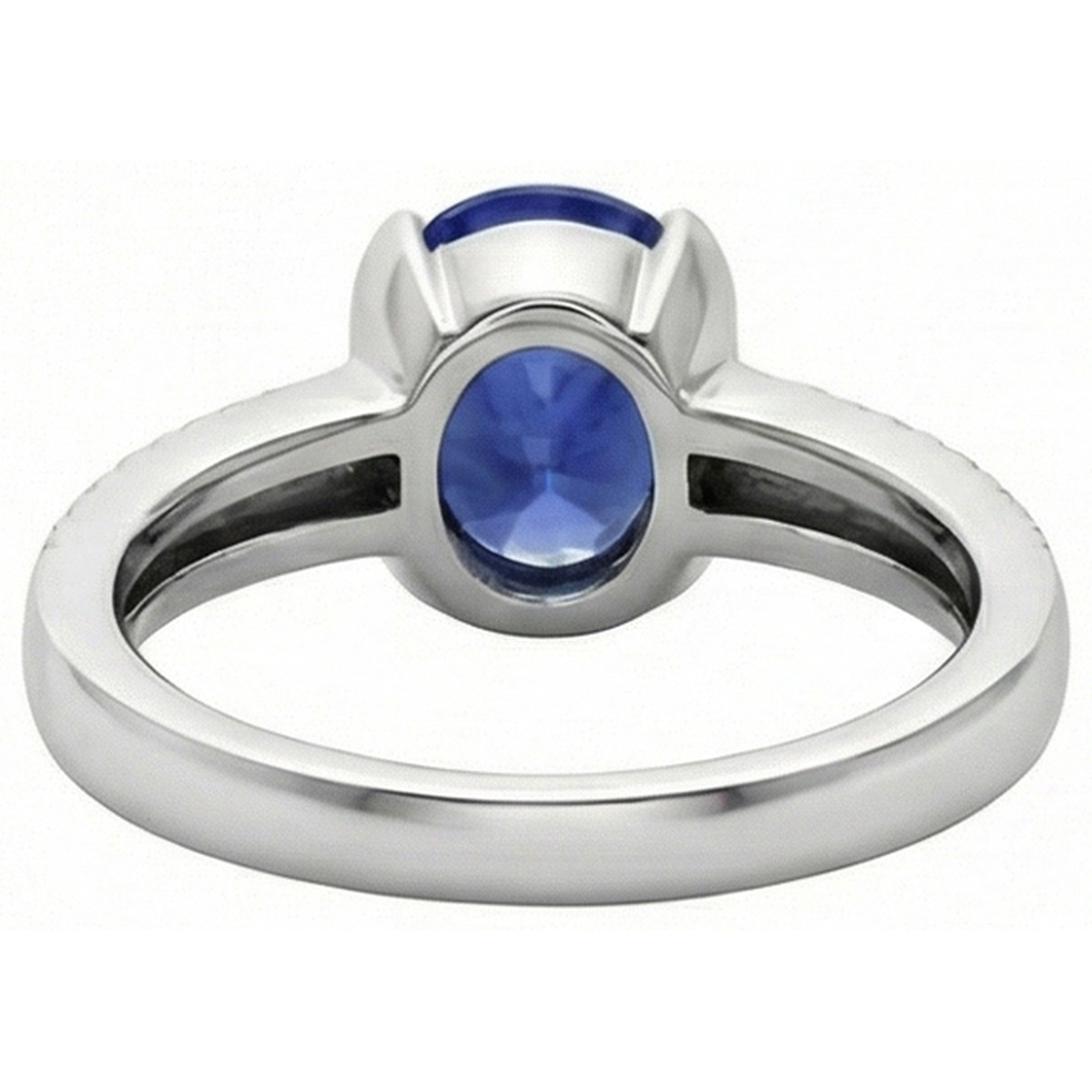 Ceylon Blue Sapphire Oval Runden Aus der Erde Abgebauter Natürlicher Diamant 3,75 Karat Jubiläumsring