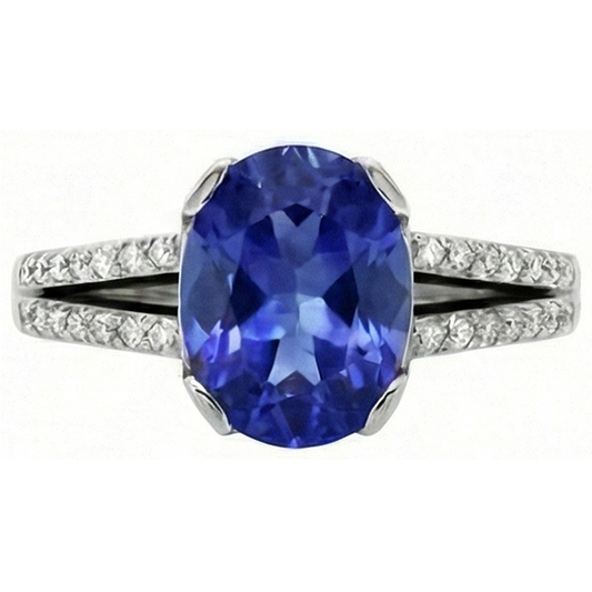 Ceylon Blue Sapphire Oval Runden Aus der Erde Abgebauter Natürlicher Diamant 3,75 Karat Jubiläumsring