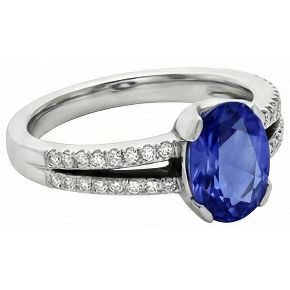 Ceylon Blue Sapphire Oval Runden Aus der Erde Abgebauter Natürlicher Diamant 3,75 Karat Jubiläumsring