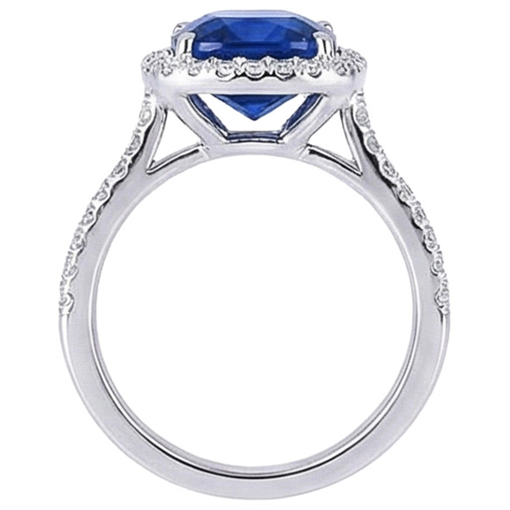 Ceylon Kissen Saphir Aus der Erde Abgebauter Natürlicher Diamant Halo Ring Weißgold 14K