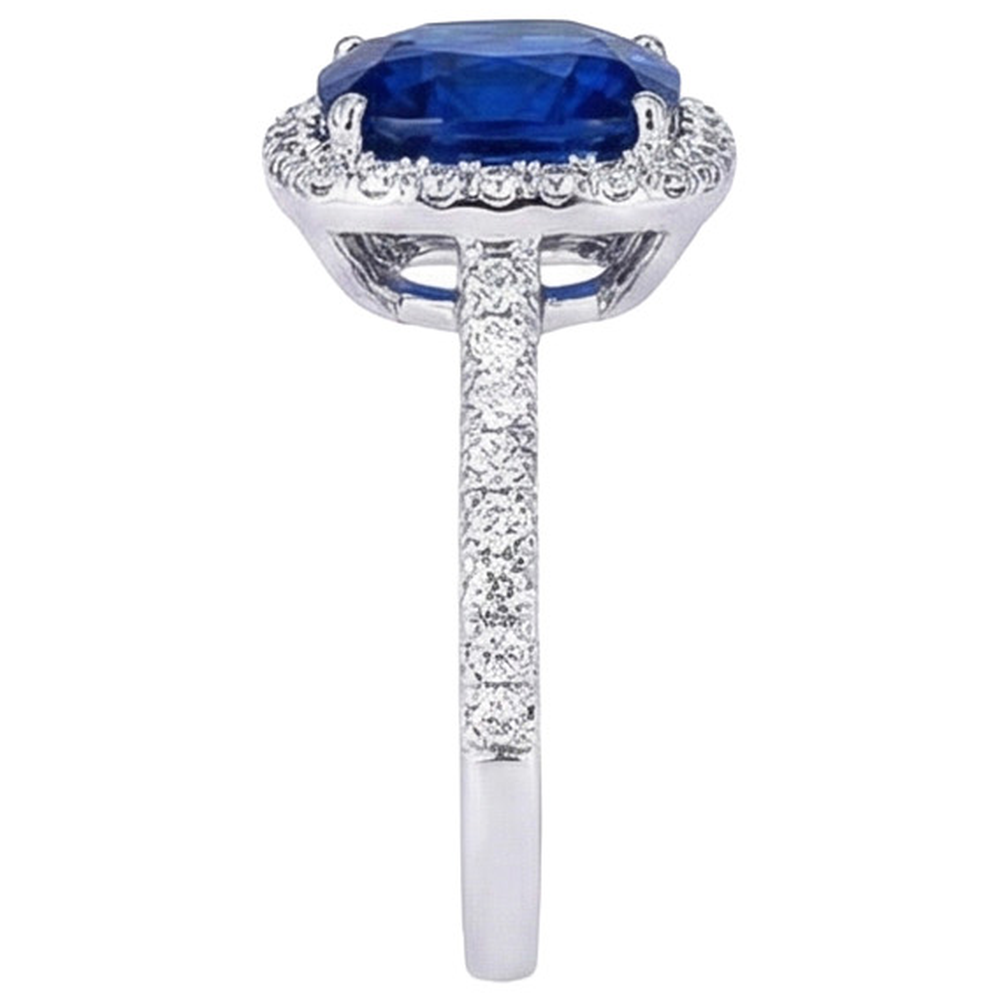 Ceylon Kissen Saphir Aus der Erde Abgebauter Natürlicher Diamant Halo Ring Weißgold 14K