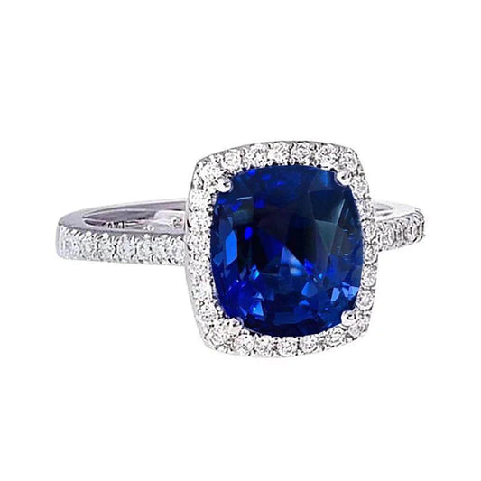 Ceylon Kissen Saphir Diamant Halo Ring Weißgold 14K