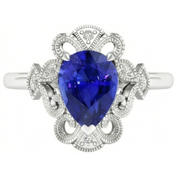 14K Weißgold Milgrain Royalblauer Saphir Schmuckstein-Ring 2