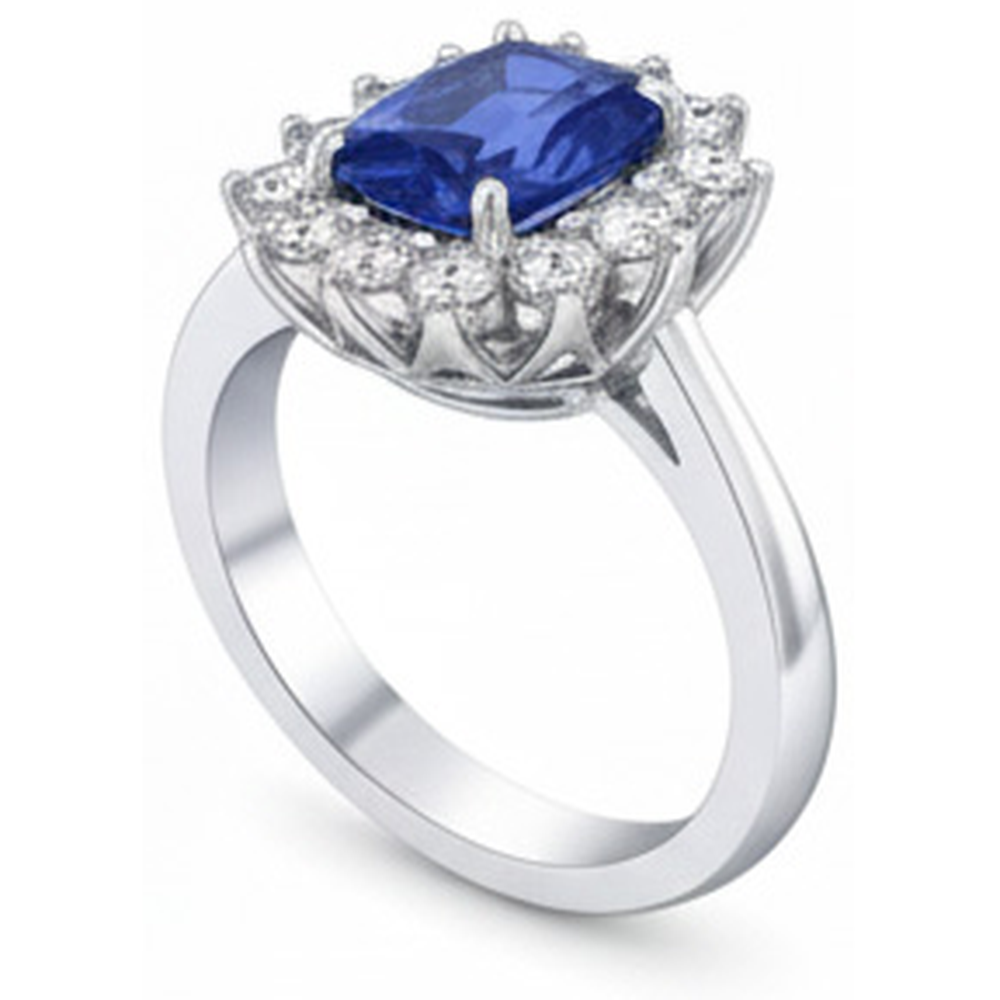 echter round saphir 4.25Karat ring mit Diamantbesatz