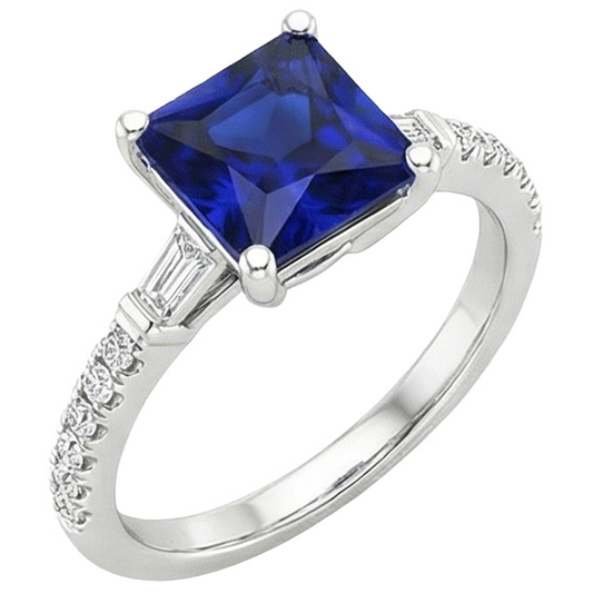 Ceylon Saphir Aus der Erde Abgebauter Natürlicher Diamant Akzente Ring Solitaire Princess Cut 5,50 Karat