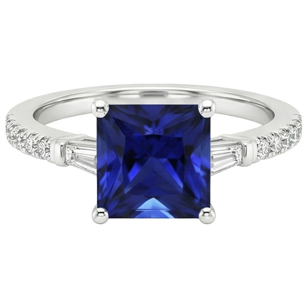 Ceylon Saphir Aus der Erde Abgebauter Natürlicher Diamant Akzente Ring Solitaire Princess Cut 5,50 Karat