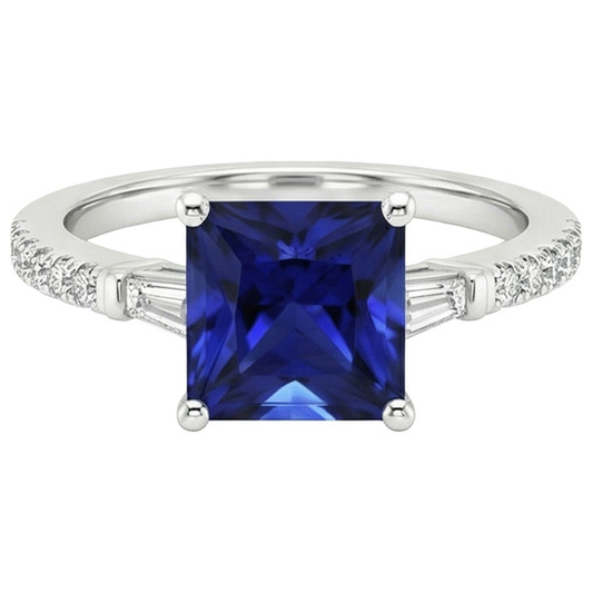 Ceylon Saphir Aus der Erde Abgebauter Natürlicher Diamant Akzente Ring Solitaire Princess Cut 5,50 Karat